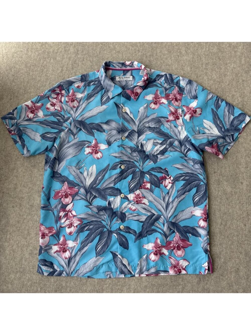 Tommy Bahama Coconut Point Camp Shirt Mens‎ Large Blue Pink Orchid Floral